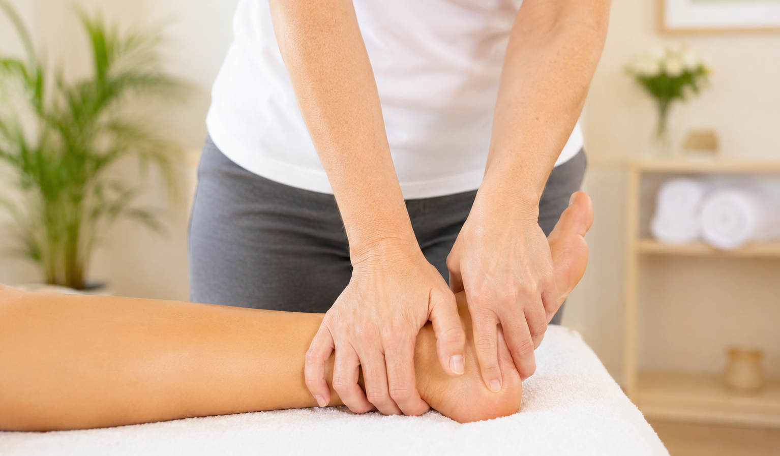 Massage des Fußes mit beiden Händen
