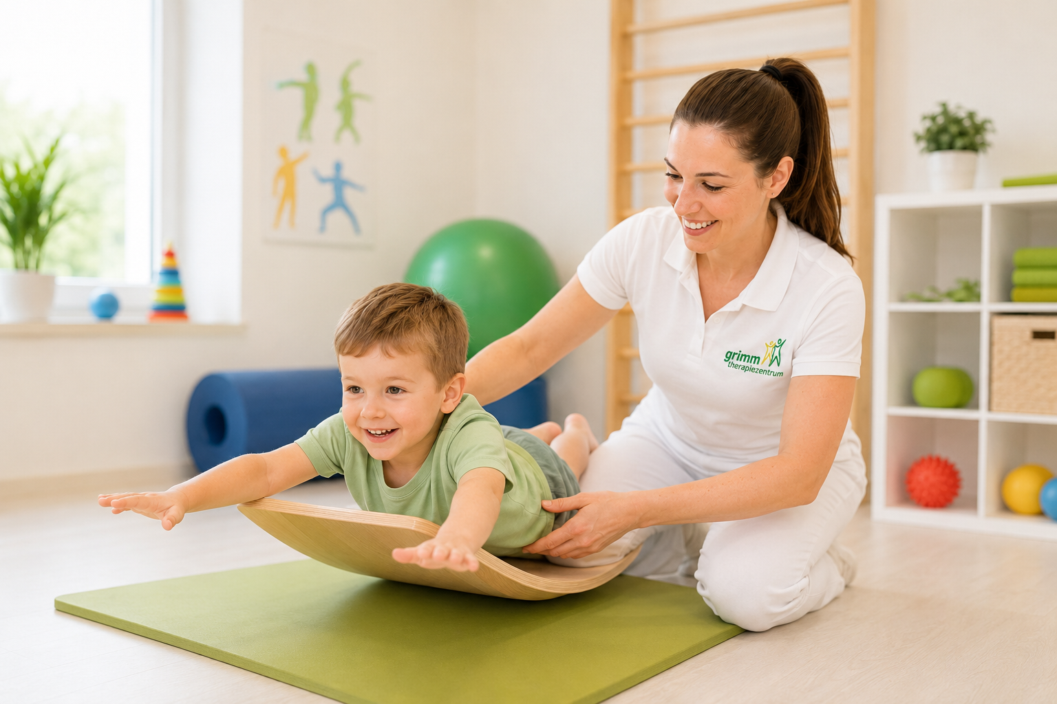 Kindertherapie: Gleichgewichtsübung auf dem Balancebrett
